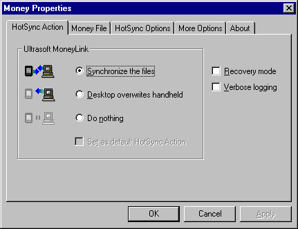 Screenshot of Ultrasoft's program for synchronizing your Palm with Excel.