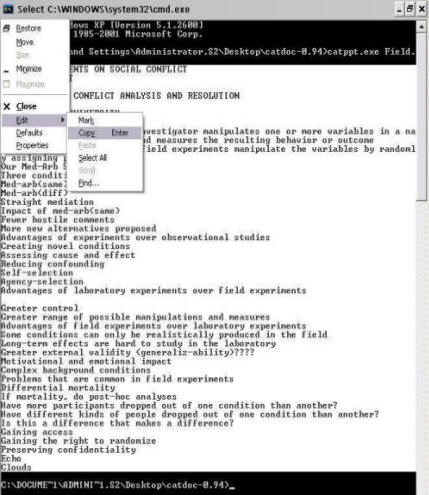 Screenshot showing how to copy text in DOS Pt II.